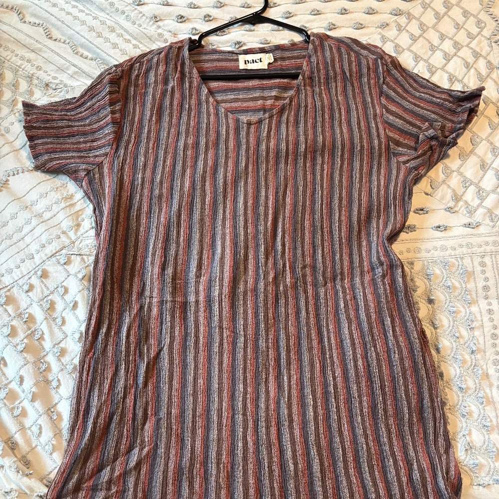 Pact organic cotton ruched tunic dress with pockets, medium
